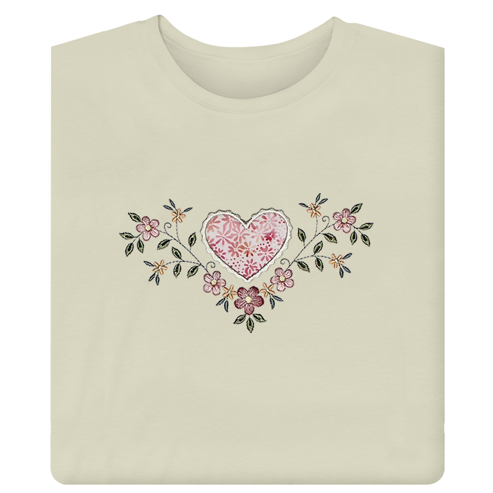 Floral Pastel Heart Embroidered T-Shirt