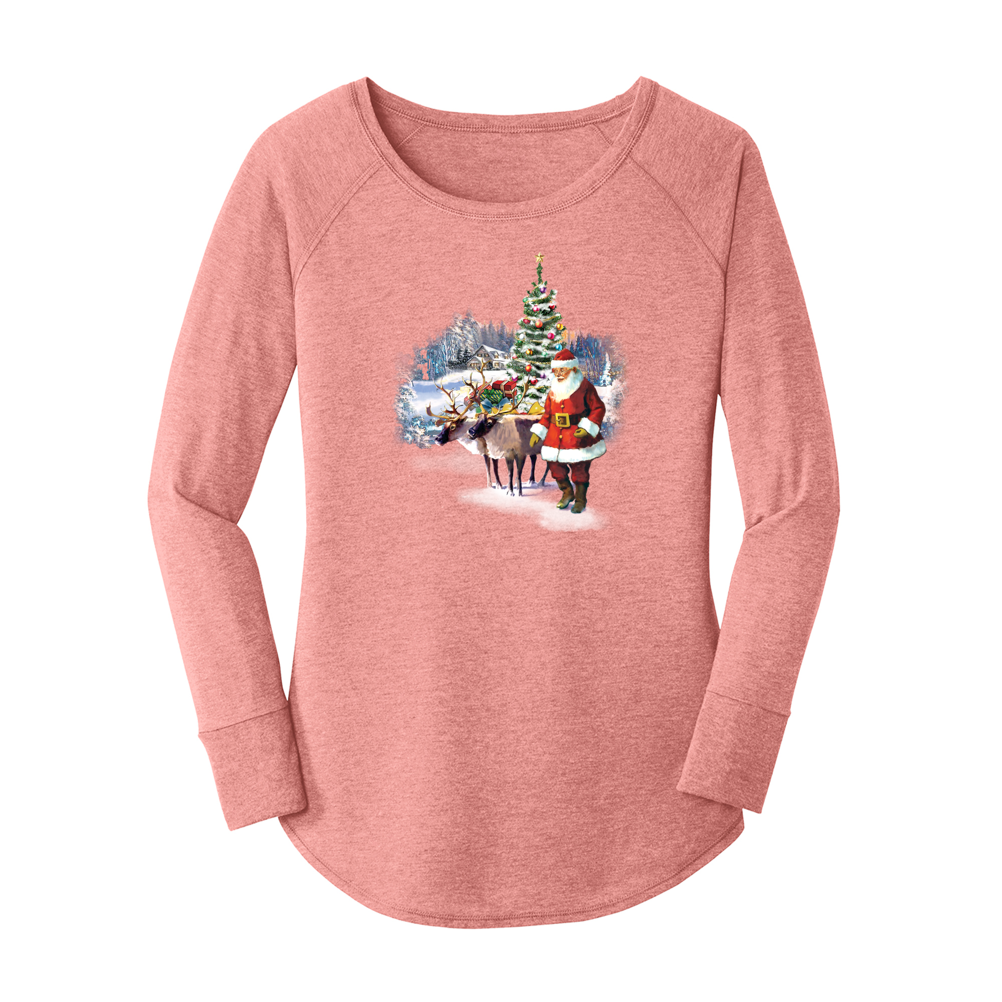 Womens X-Small Light Pink Long Sleeve Tunic Tee
