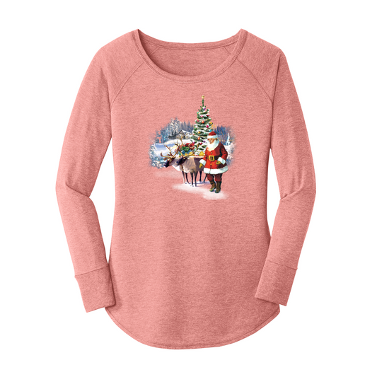 Womens X-Small Light Pink Long Sleeve Tunic Tee