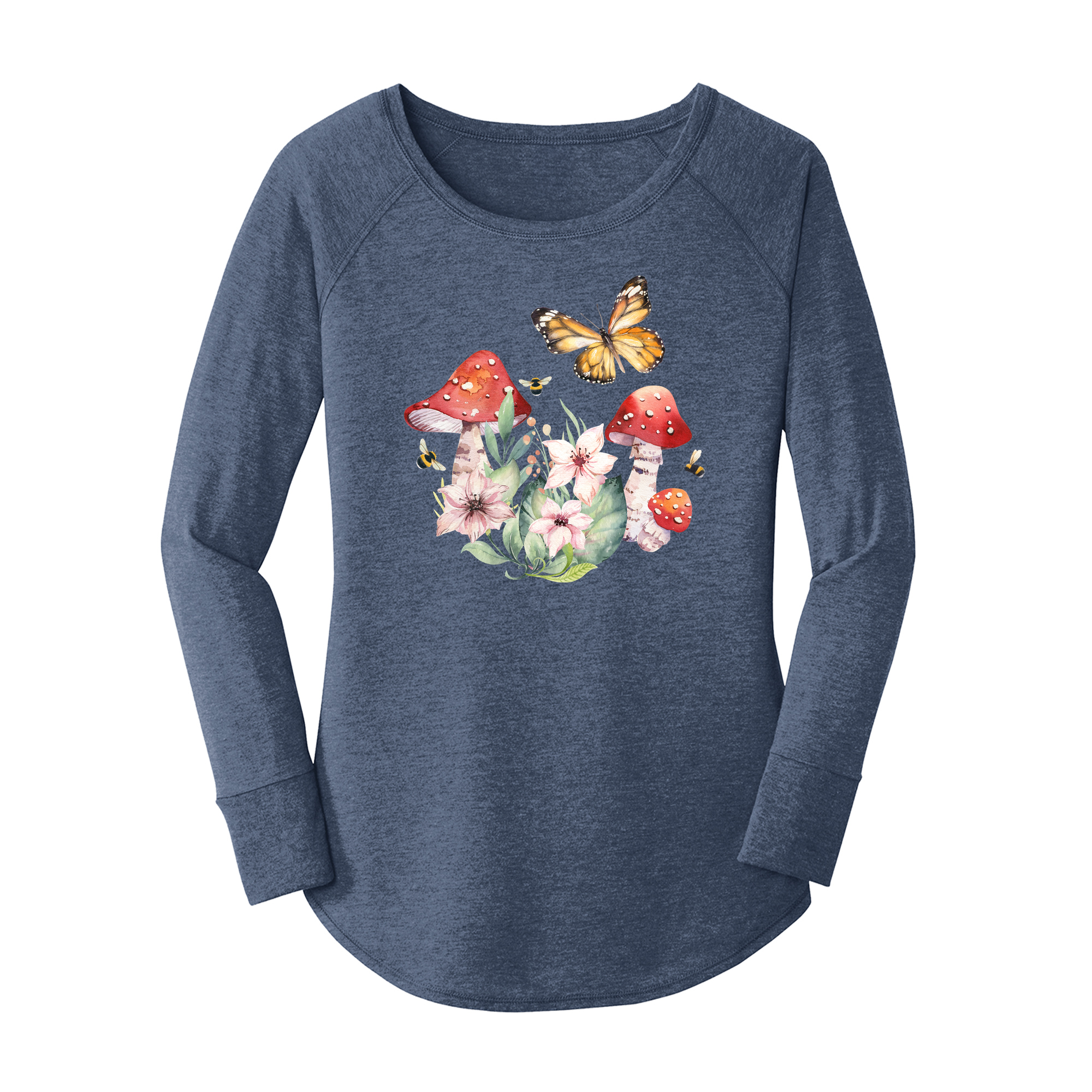 Womens X-Small Navy Heather Long Sleeve Tunic Tee