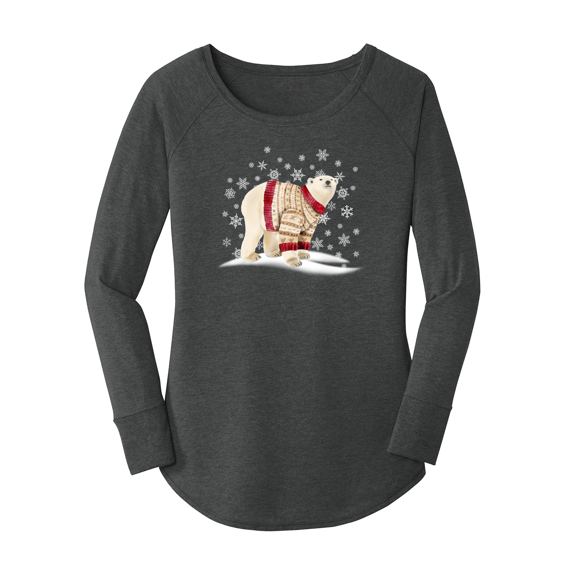 Womens X-Small Dark Heather Gray Long Sleeve Tunic Tee