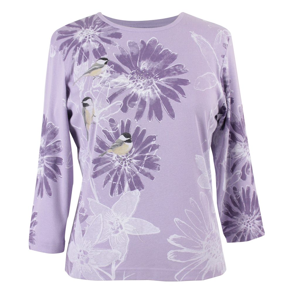Chickadees & Lavender Flowers Women's Shirt