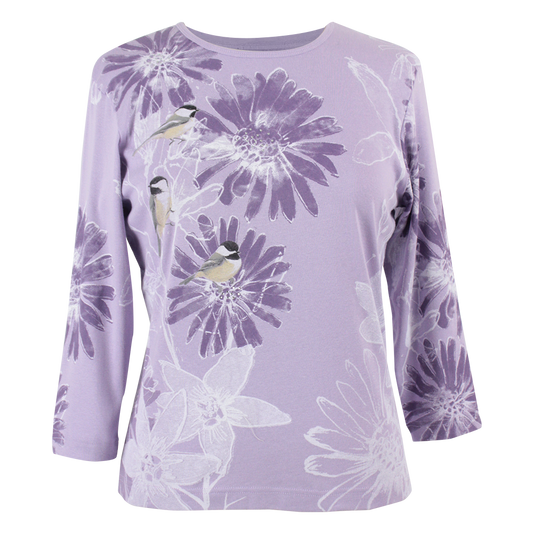 Chickadees & Lavender Flowers Women's Shirt