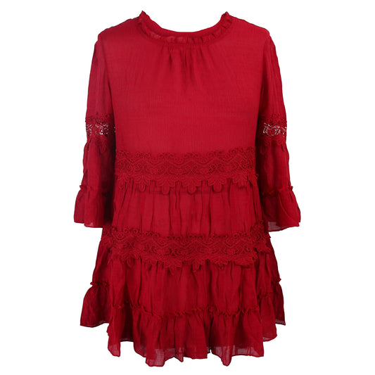 3/4 Sleeve Ruffle Tunic