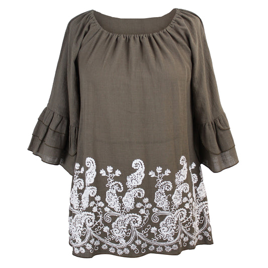 Embroidered Ruffle Sleeve Tunic