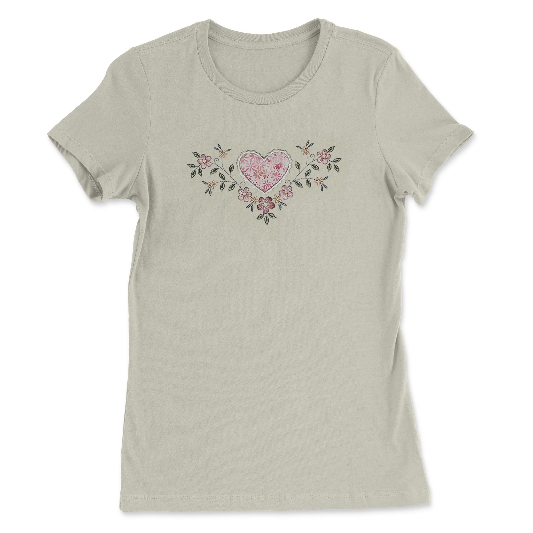 Floral Pastel Heart Embroidered T-Shirt