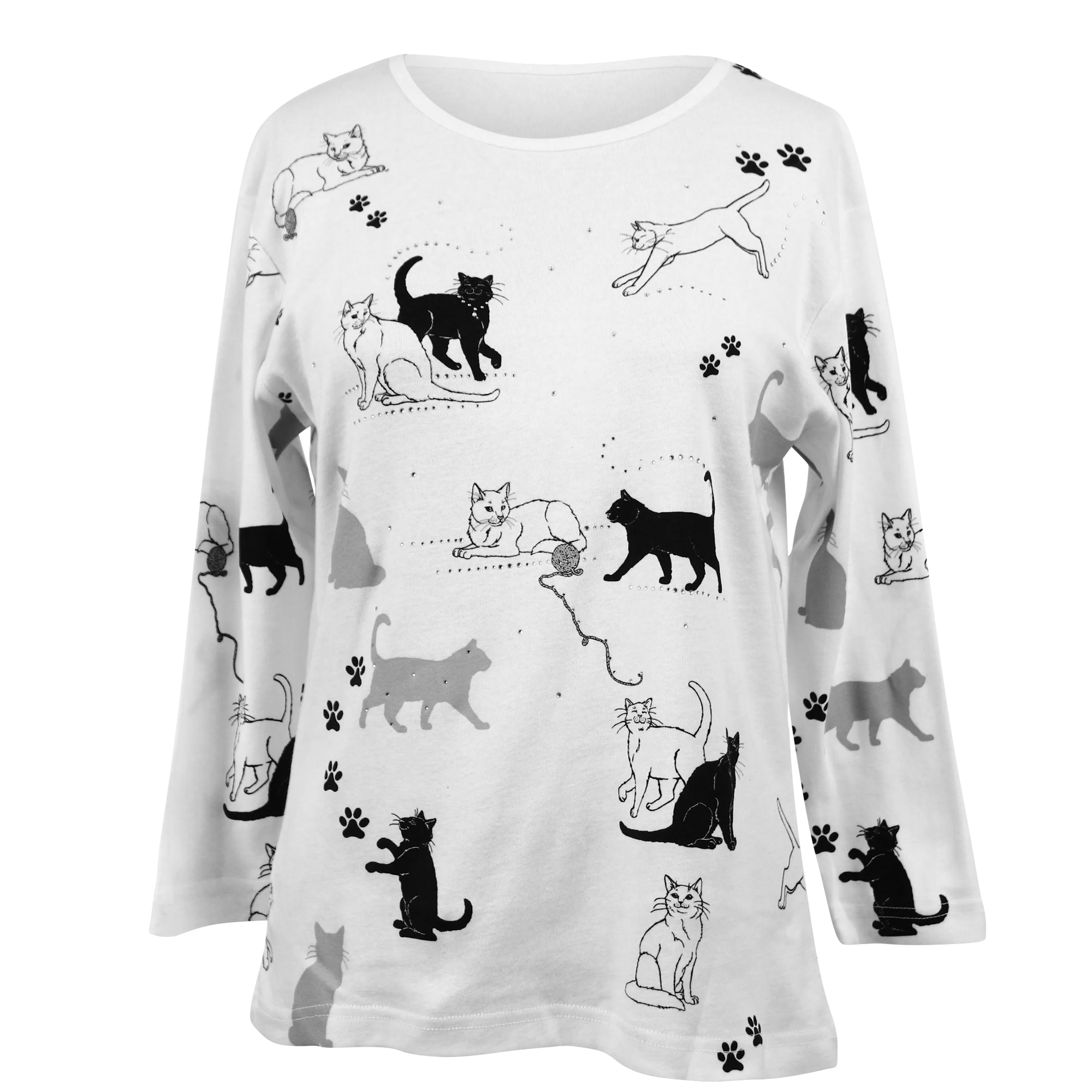 Black and White Cats 3/4 Sleeve Top