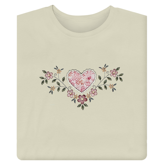 Floral Pastel Heart Embroidered T-Shirt
